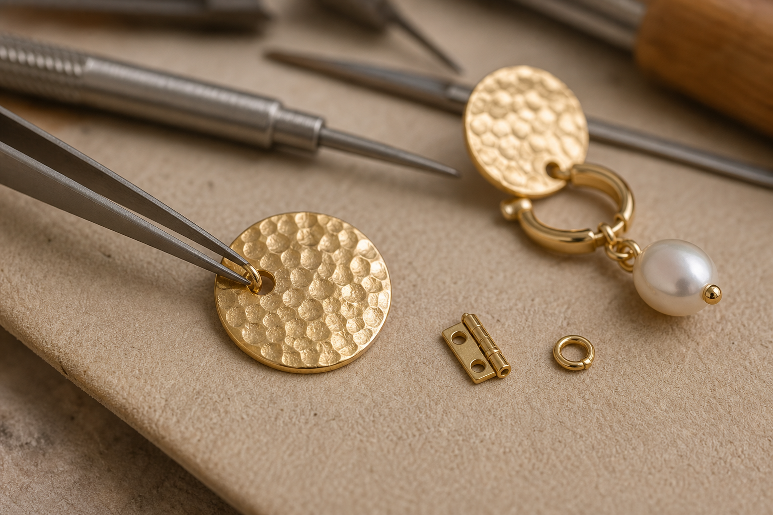 Hammered gold jewelry closeup